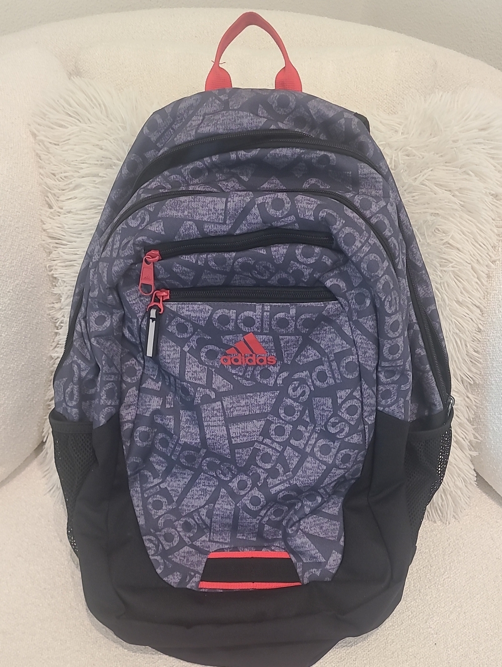 EUC Adidas Men's Large Black Pattern Backpack with Red Accent
